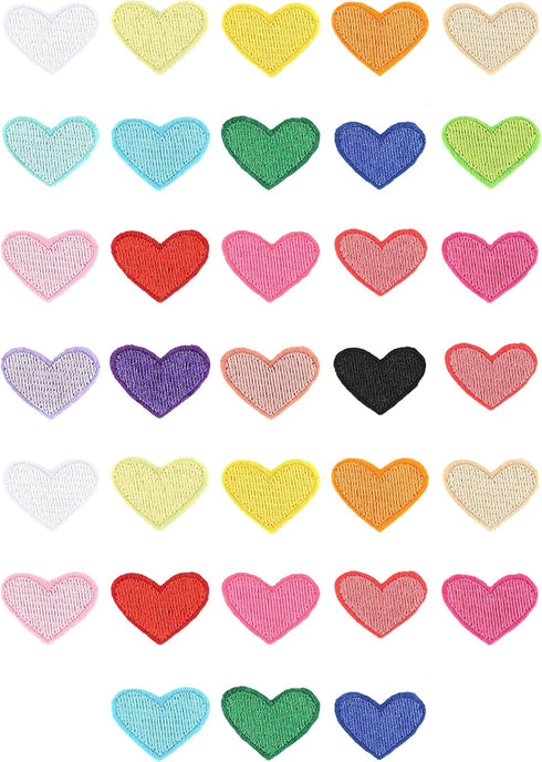 MSCFTFB 33 Pieces Small Heart Iron on Patches Sew Embroidered Patches Appliques Garment Embellishments for Clothing Jackets Backpack Shoes Repairi...