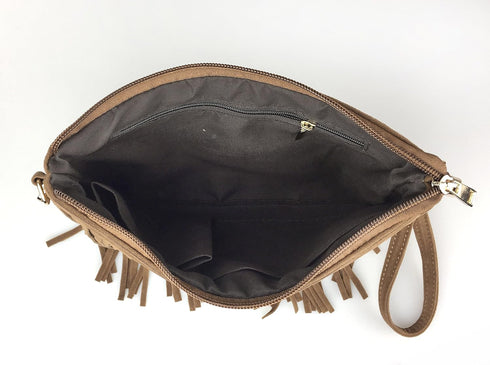 HOXIS Fringe Cross Body Bag Womens Small Shoulder Bag Top Zip Wristlet...