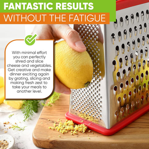 Spring Chef Professional Cheese Grater - Stainless Steel 4 Sided Box Grater for Kitchen, XL Size - Perfect Shredder for Parmesan Cheese, Carrot, P...