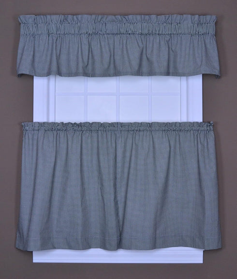 Logan Gingham Check Print Tailored Valance Window Curtain, Black...