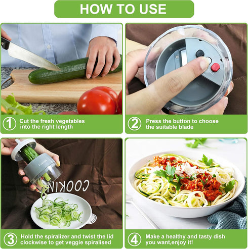 Handheld Spiralizer Vegetable Slicer,4 in 1 Heavy Duty Veggie Spiralizer Zucchini Spaghetti Maker,Vegatable Spiral Slicer for Salad,Carrot,Fruit,C...