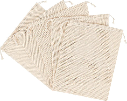 PALTERWEAR 100 Percent Natural Cotton Double Drawstring Mesh Bag For Herbs, Nuts, Spices (10 x 12 Inch - Set of 5)...