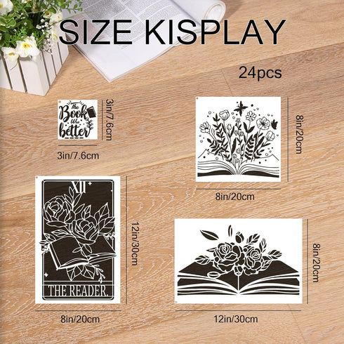 Book Flower Stencils for Painting - 24 Pcs Reusable Book Flower Floral Plants Spraying Drawing Supplies Stencils DIY Crafts Drawing Template Set f...