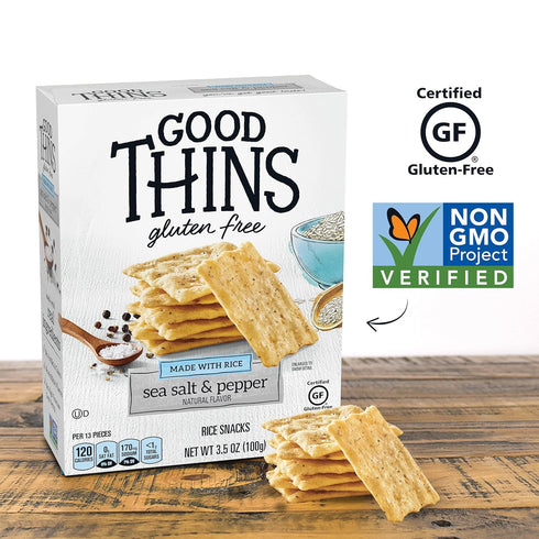 GOOD THINS Sea Salt & Pepper Rice Snacks Gluten Free Crackers, Snack Crackers, 3.5 oz...