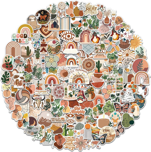 200 PCS Aesthetic Boho Stickers, Cute Vinyl Waterproof Stickers for Water Bottles Laptop Phone Journaling Scrapbook Junk Journal, Small Business S...
