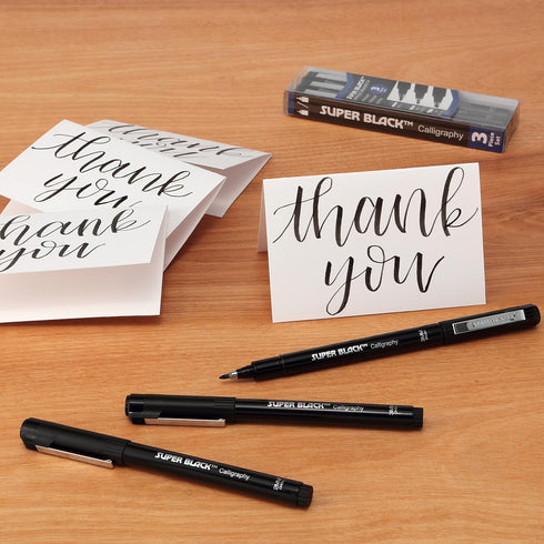 Creative Mark Calligraphy & Fineliner Pen Set of 3 Lettering & Calligraphy Drawing - Super Black, Permanent, Waterproof, & Acid-Free Chisel Nylon-...