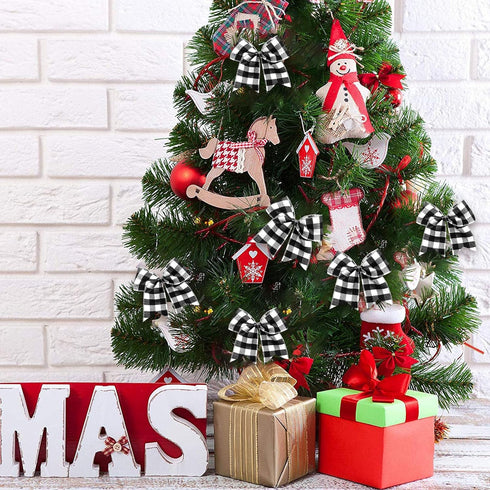 25 PCS Christmas Plaid Bows-6.2 x 5.9 Inch Xmas Tree Buffalo Plaid Wreath Bows for Christmas Tree Halloween Fall Crafts Party Indoor Outdoor Decor...