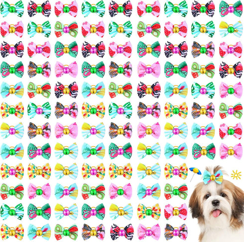 100 Pack Summer Spring Dog Hair Bows with Rubber Bands Cute Puppy Bows for Dogs Spring Ear Bows Rhinestone Dog Hair Accessories Dog Bows Grooming ...