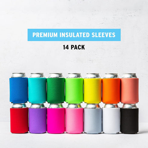 Blank Beer Can Coolers Sleeves (14-Pack) Soft Insulated Beer Can Cooler Sleeves - HTV Friendly Plain Can Sleeves for Soda, Beer & Water Bottles - ...