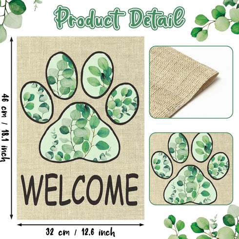 WATINC Paw Print Garden Flag - Spring Summer Eucalyptus Leaf Welcome Linen Garden Flag, 12 x 18 Inch Double Sided Seasonal Holiday Farmhouse Yard ...