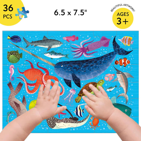 Mudpuppy Ocean Life Puzzle to Go, 36 Pieces, 12 x 9” – Great for Kids Age 3+ – Packaged in Travel-Friendly Drawstring Fabric Pouch – Perfect for A...