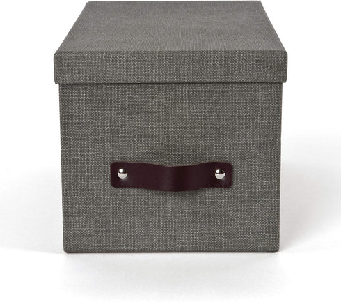 Bigso Silvia Organizational Storage Box with Leather Handle for Shelves and Stacks Easily - Durable and Decorative Storage Boxes with Lids - 5.9 i...