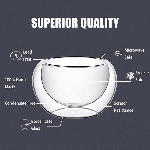 PunPun 2.7oz. 80ml Double Wall Borosilicate Glass Tea Cups Espresso Cups Heatproof Insulating Teacups glass Set of 4...