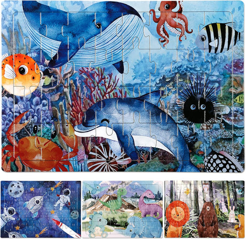 4 in 1 Increasing Difficulty Kids Puzzle for Kids, Ages 3-8, 24-60-Piece Puzzles, Puzzles for Children Learning Educational Puzzles Toys for Boys ...