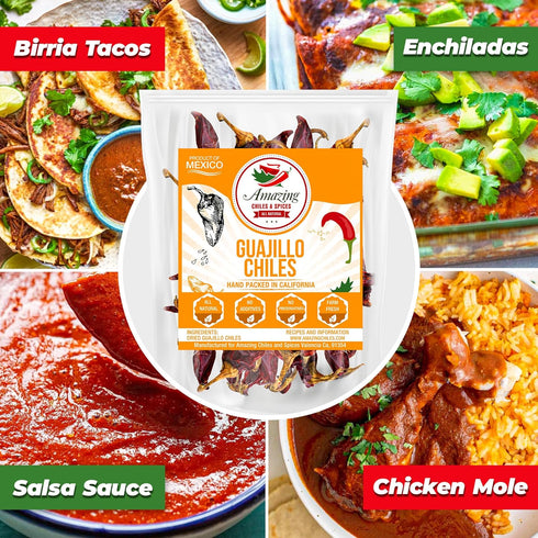 Guajillo Chiles Peppers Dried Whole 4 oz – Natural and Premium. Great For Mexican Recipes Like Mole, Tamales, Salsa, Meats. Mild to Medium Heat, C...