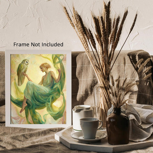 Posterizer 1 pcs-serene woman on crescent moon with an owl-oil painting style-3-Collectibles & Fine Art-Fantasy & Fiction Art-Decor for Home & Off...