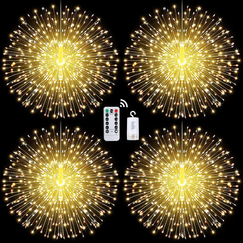 Techip 4Pcs Battery Operated Lights 225Led Garden Lights Starburst Lights with Remote 8 Modes Outdoor Indoor for Patio Wedding Tree Christmas Warm...