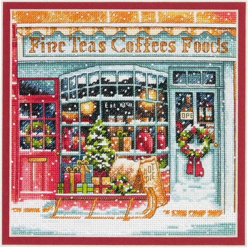 Dimensions Gold Collection Small Counted Cross Stitch Kit, 'Coffee Shoppe', 18 Count White Aida Cloth, 6'' x 6'', Black...