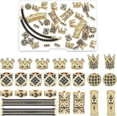 King Crown 40pc Round Zircon Rhinestone Beads Tube - Cubic Zirconia Diamond Cut Cube Spacer Beads for Jewelry Making Bracelet Connector DIY (Gold,...