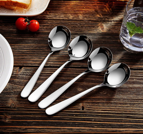 KEAWELL Premium 7" Louise Soup Spoons, 18/10 Stainless Steel, Dishwasher Safe (4)...