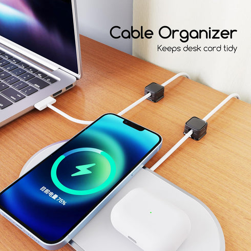 Cord Organizer Holder, 12 Pack Magnetic Desk Cable Clips Management, Phone Charging Cable Keeper, Strong Adhesive Wire Charger Holder for Nightsta...