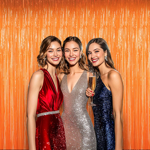 BTSD-home Orange Foil Fringe Curtain, Metallic Photo Booth Backdrop Tinsel Door Curtains for Wedding Birthday Bridal Shower Baby Shower Bacheloret...