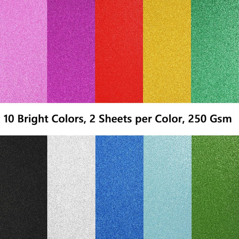 Glitter Cardstock, Double Sided Glitter Cardstock Paper for Crafts, 20 Sheets 10 Colors Glitter Paper for DIY & Art Projects, Sparkly Card Stock P...