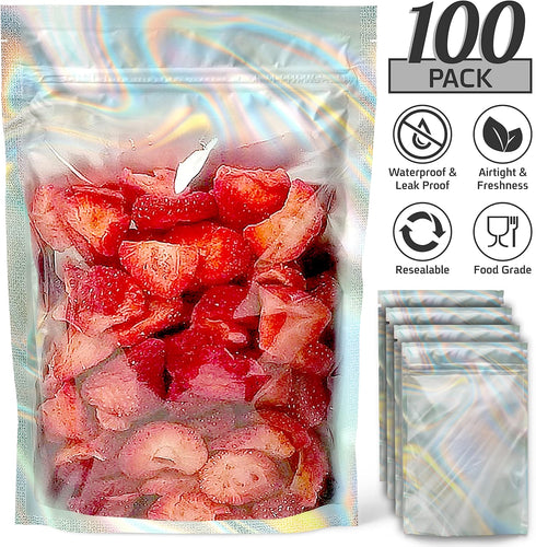 Resealable STANDUP Mylar Hologram Metallic Amazing Bags 4 * 4.7 inches. 100 Pk – Airtight, Waterproof, Zip Lock/heat seal-Opaque Foil Pouch. Food ...