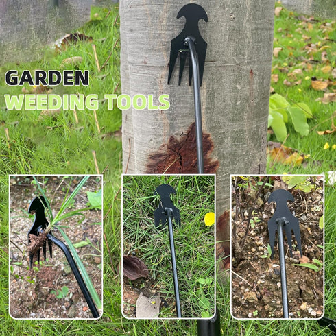 Weed Puller Tool, 2 Pcs 4 Teeth Durable Garden Weed Pulling Tool, Portable Garden Weeder Tool with Gloves for Vegetable Gardening, Backyard Farm W...