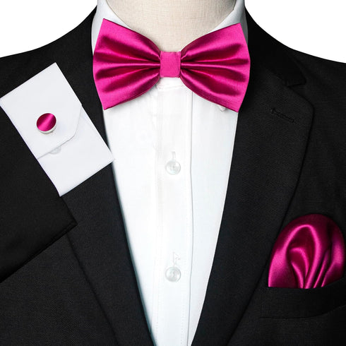 Solid Color mens Pre-tied Bow Tie and Pocket Square Cufflinks Sets with Gift Box...