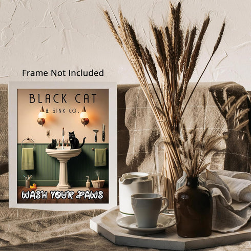 Posterizer 1 pcs-Black Cat Wash Your Paws Funny Poster-Comedy Art-Art for Animal Lovers- Bathroom, restroom Decor- unframed wall art...