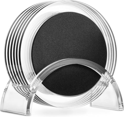 Acrylic Drink Coasters Set of 6 | Premium Stylish Black 4 Inch Coaster Set for Tabletop, Coffee Table Protection | Coasters Will Not Scratch Your ...