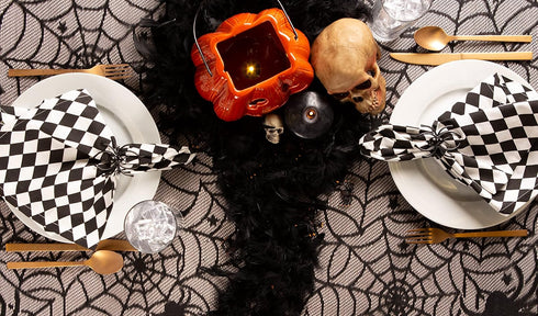 DII Halloween Tabletop, Harlequin Collection, Napkin Set, Black and Cream 6 Piece...