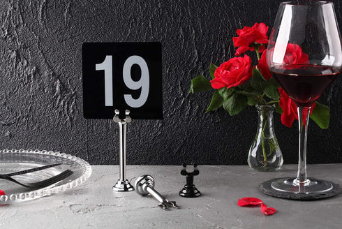 New Star Foodservice 23084 1-100 Double Side Plastic Table Numbers, 4" x 4" Inch, Light Grey on Black...