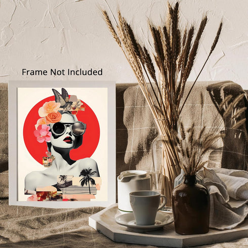 Posterizer 1 pcs-sunset and beaches and a woman-vintage collage-Abstract & Modern Art-Retro Art-Gift for Women, Fashionistas, Designer Fashion Fan...