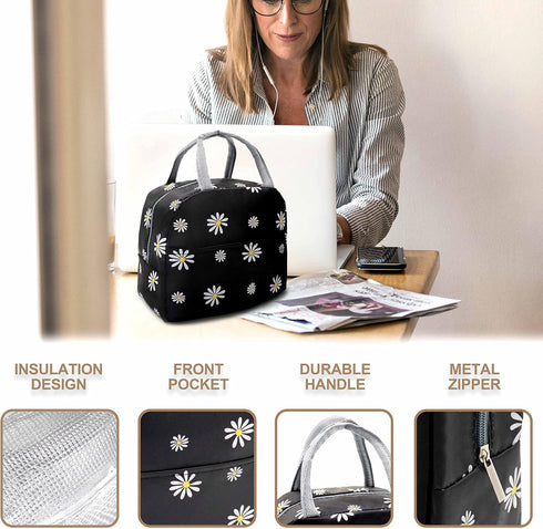 Sonuimy Insulated Lunch Bag Women, Reusable Cute Tote Lunch Box for Adult & Men, Leakproof Cooler Lunch Bags for Work Office Travel Picnic (Black ...