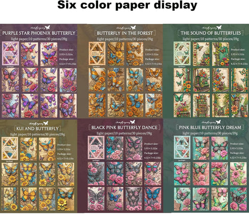 180Pcs Vintage Butterfly Scrapbook Paper, Vintage Scrapbooking Supplies DIY Paper Stickers Craft Kits Collage Materials for Junk Journal, Notebook...