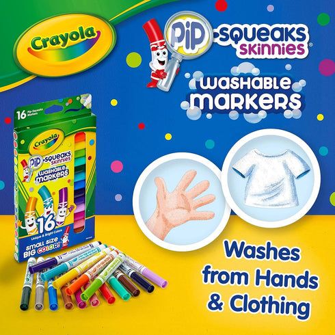 Crayola Washable Pip Squeaks Skinnies Markers, 16 Count, School Supplies, Gifts for Boys and Girls...