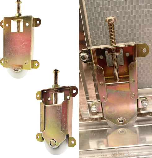 Sliding Mirror Door Rollers Assembly Fit Contractors Part #W8020C, 1-1/2" Nylon Concaved Wheels, 2-1/2" Hole Centers, Top Adjustable, Yellow Zinc ...