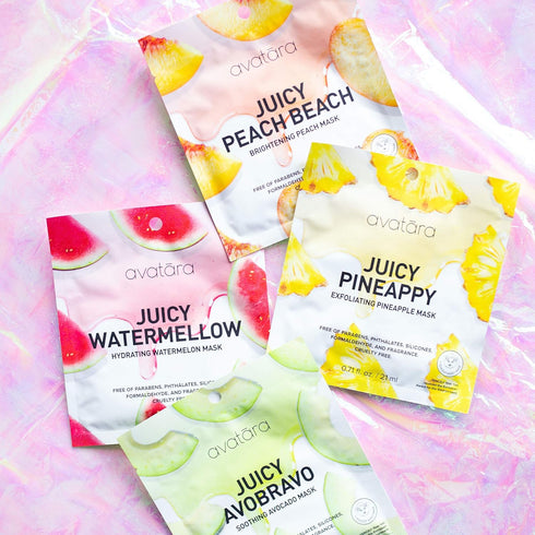 Avatara Juicy Face Mask Set of 4, Face Mask Pack, Beauty and Skincare Facial Mask Collection Infused with Natural Fruit Extracts, Hydrating Waterm...