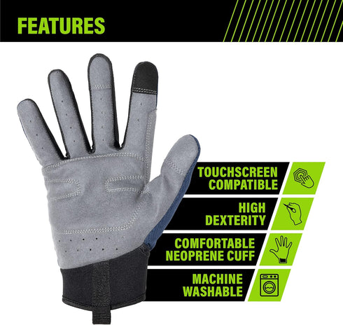 AWP Pro Protect Work Gloves for Men And Women, Full Back-Of-Hand TPR Impact Protection, Large,Blue...
