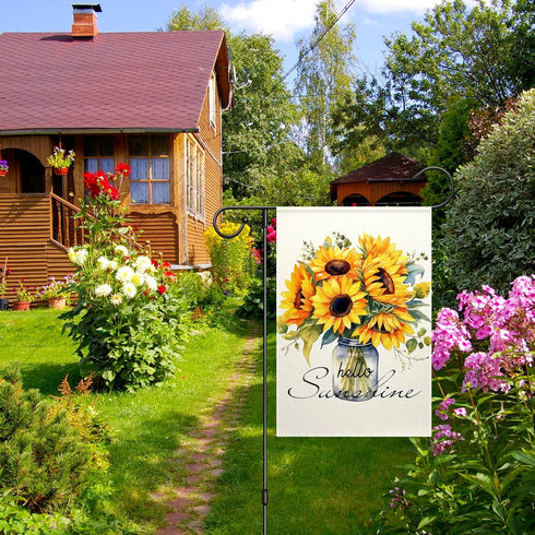 ChloropLastid Hello Sunshine Garden Flag Mason Jar Sunflowers Double Sided for Outside Small Garden Flag 12x18 Inch Welcome Burlap Seasonal Yard O...