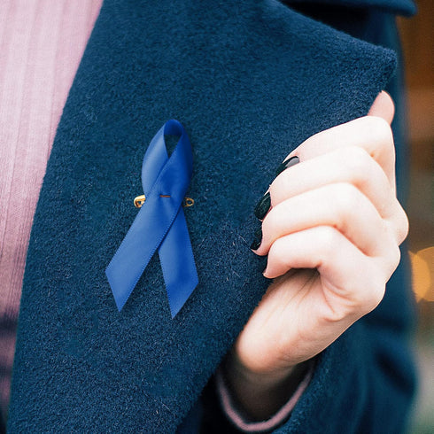 200 Pieces Blue Satin Awareness Ribbons with Safety Pins 1.4 x 3 inch...