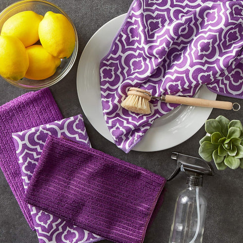 DII Cleaning Collection Multi-Purpose Microfiber, Eggplant Lattice, Dishtowel Set...