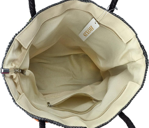 HOXIS Color Block Crocodile Pattern Stripes Woven Synthetic Straw Tote Womens Shoulder Handbag #Lovewin...