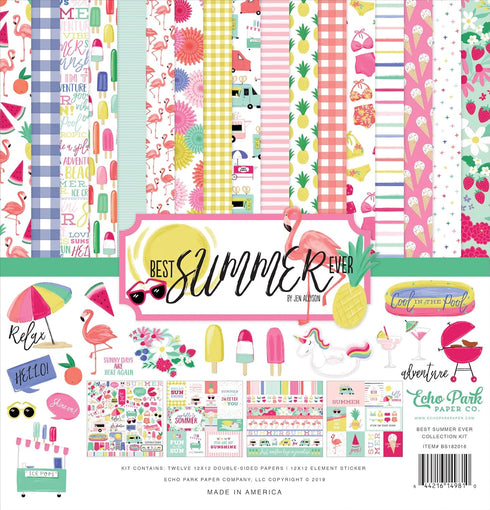 Echo Park Paper Company Best Summer Ever Collection Kit paper, pink, teal, yellow, green, purple, 12-x-12-Inch...