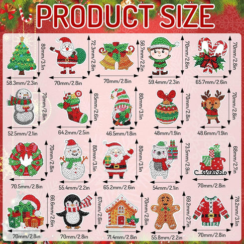 Whaline 20Pcs Christmas Diamond Drawing Refrigerator Magnets DIY Xmas Rhinestone Painting Full Drill Painting Magnetic Stickers Diamond Art Kits f...