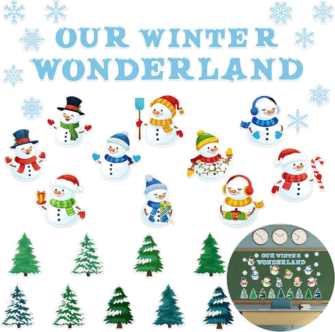 Haooryx 83Pcs Christmas Winter Snowmen Bulletin Board Set Classroom Decoration, Snow Snowman Patterned Paper Cut-Outs Blackboard Border Decor for ...