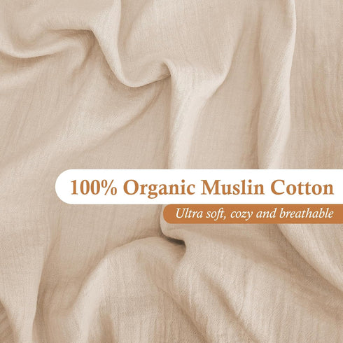 Moonybaby Baby Crib Sheet – Crinkle Muslin 100% Organic Cotton Crib Sheet Unisex - for Standard Crib and Toddler Mattresses (Light Tan)...