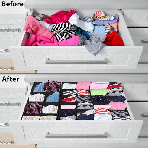 Simple Houseware 4-Pack Drawer Organizer Set - Closet Dividers for Underwear, Socks, Bras, Scarves, Ties - Foldable Non-Woven Storage Boxes, Black...